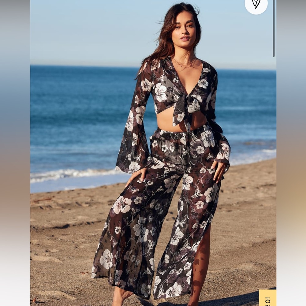 South Sea Sweetie Black and White Floral Sheer Swim Cover Up Set